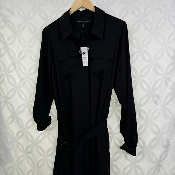 WHBM Black Soft Utility Long Sleeves Removable Belt Shirtdress Size XL NWT $150 - Picture 7 of 12